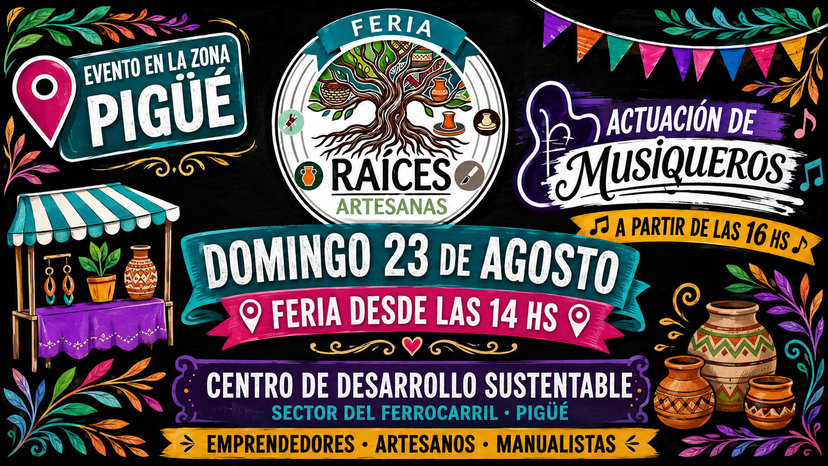 Feria Raíces Artesanas con la actuación de Musiqueros